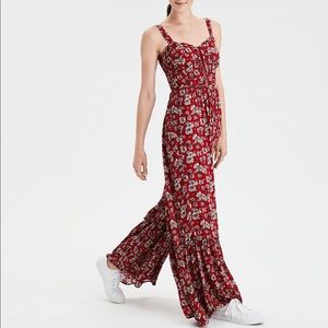 American Eagle Red Floral Jumpsuit